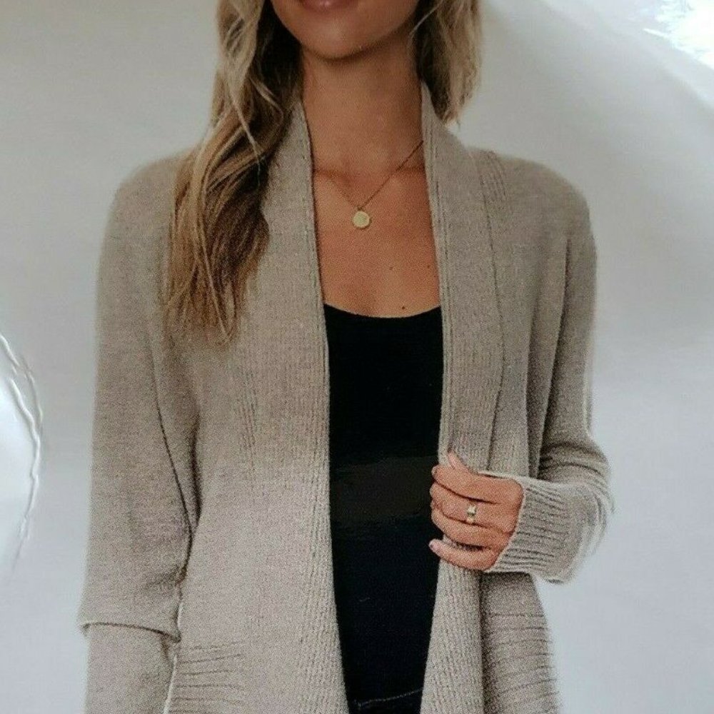 FEVER Women's Waterfall Cozy Relaxed Cardigan --Oatmeal - Picture 2 of 6
